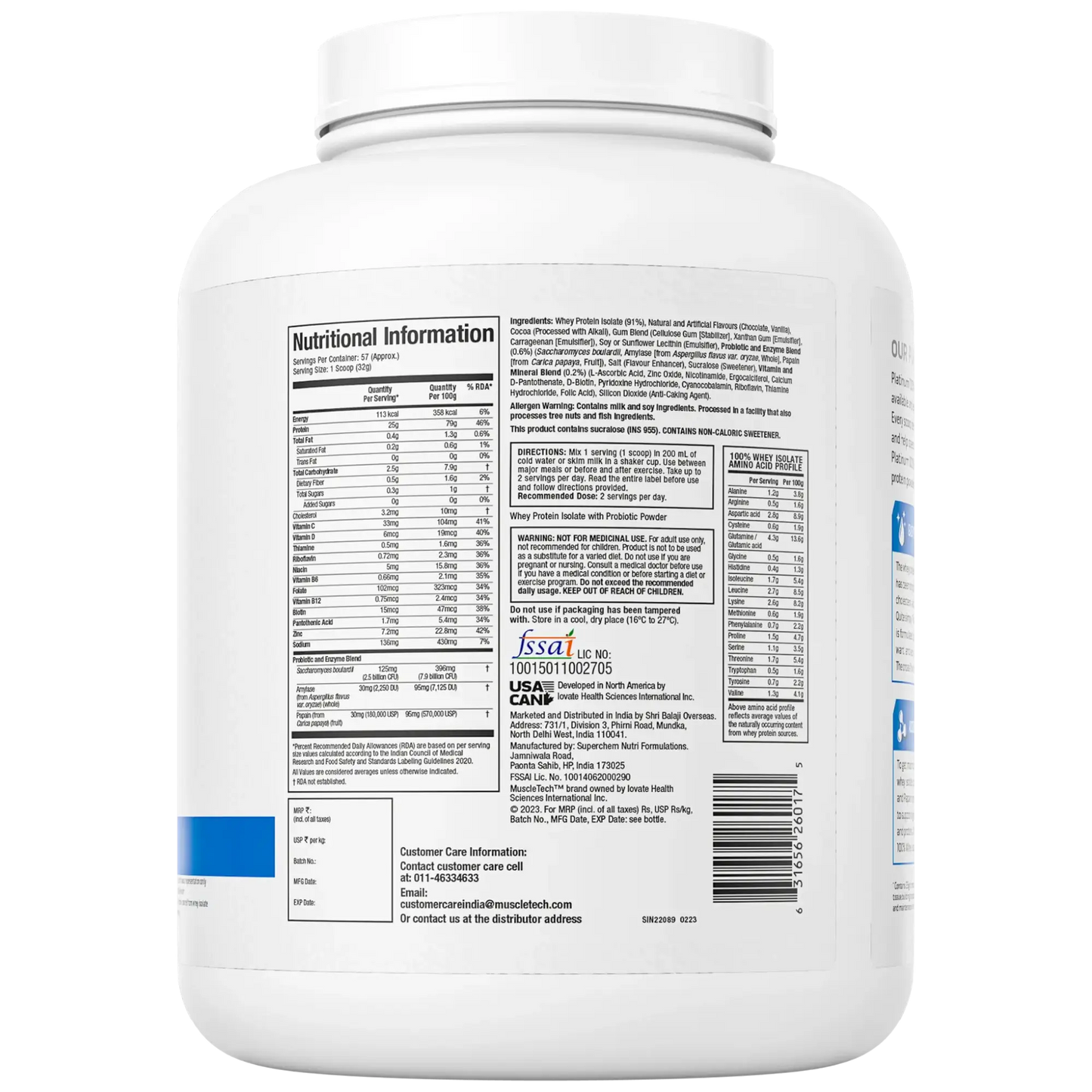 MUSCLETECH PLATINUM 100% WHEY ISOLATE MILK CHOCOLATE 1.81 KG | Free Delivery | Product Expiry - June 2025